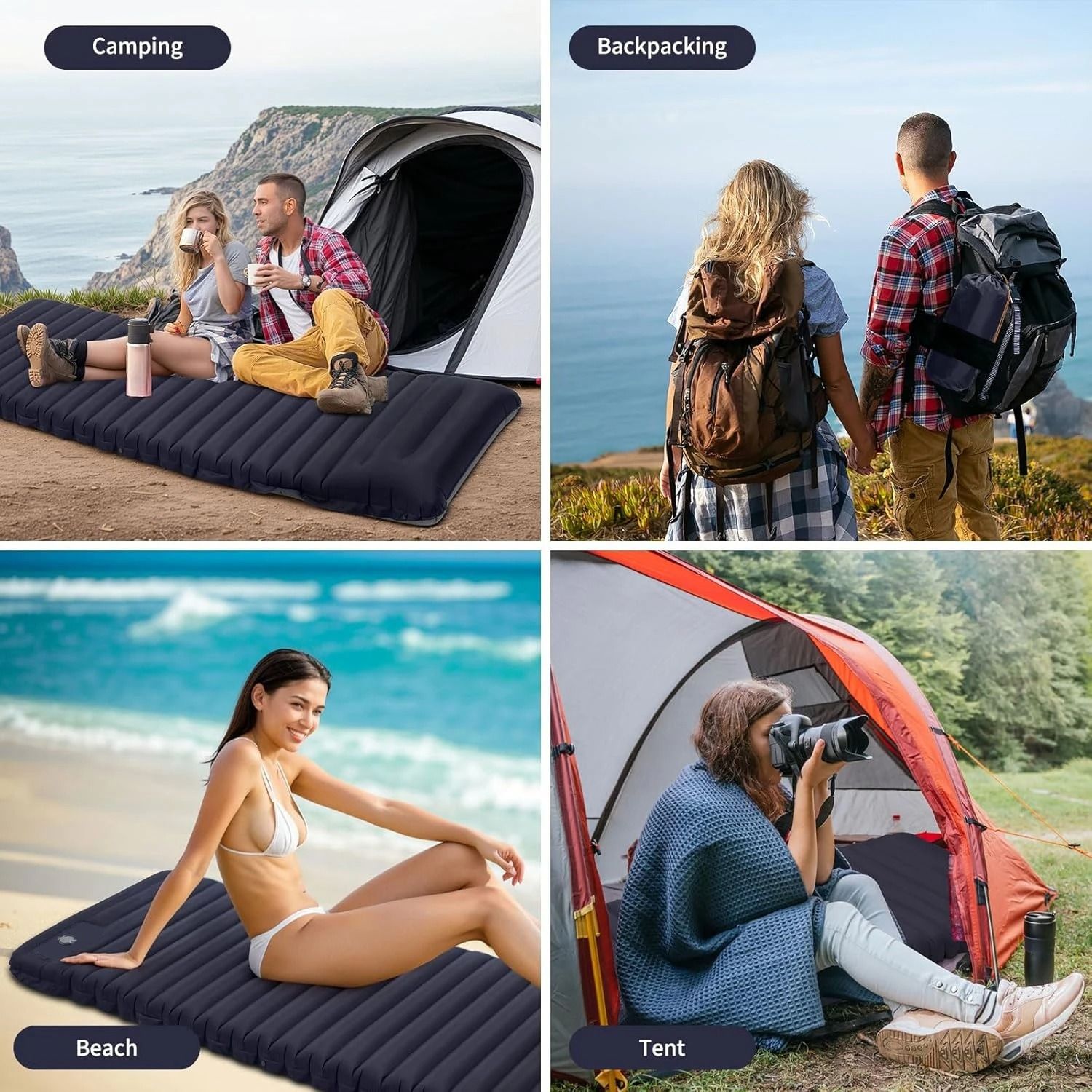 Portable, Foldable,  Inflatable Camping Mattress with Built-In Pump