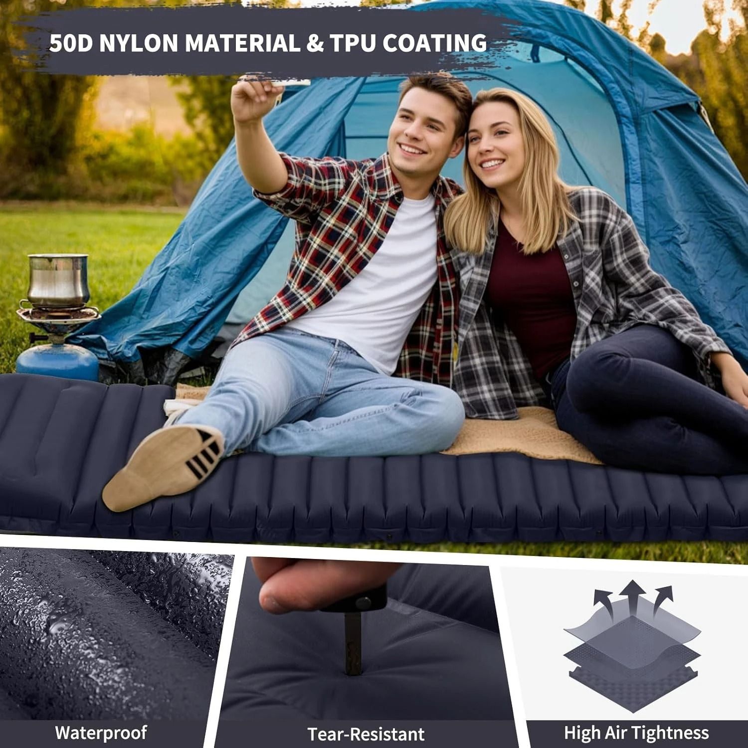 Portable, Foldable,  Inflatable Camping Mattress with Built-In Pump