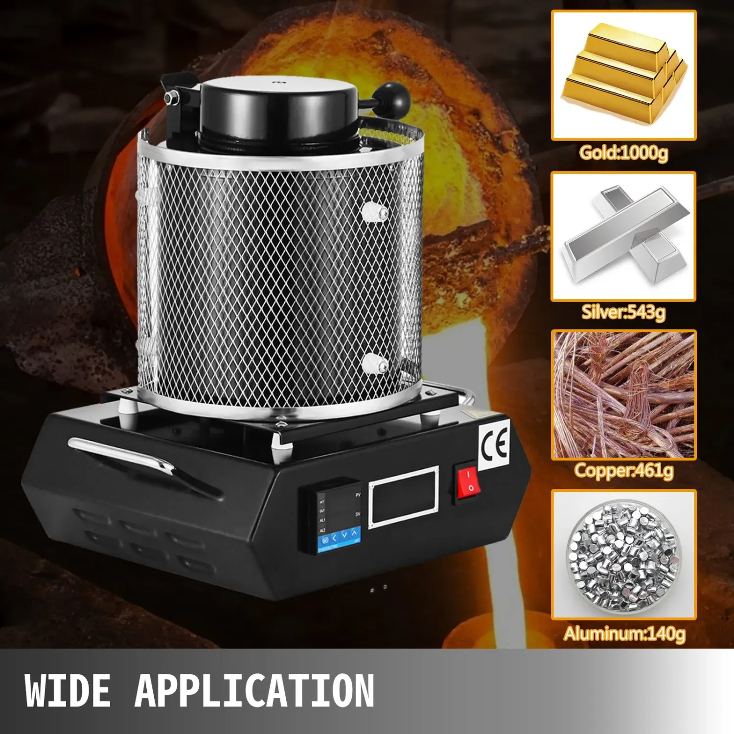 Gold Melting Furnace 1800W 1150°C Electric 1KG Crucible