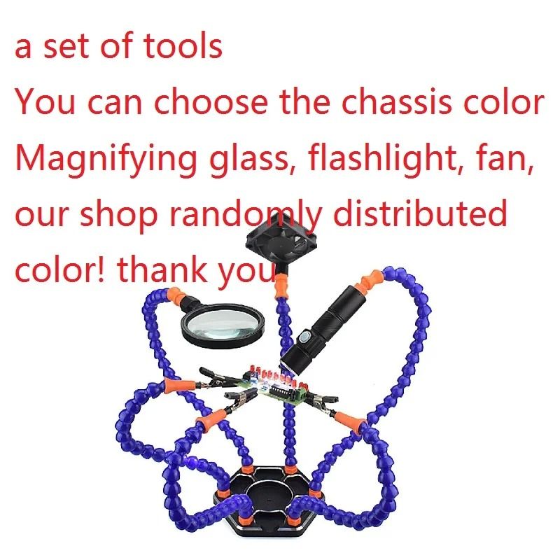 Six Arms Soldering Iron Stand Holder with 3X Magnifier, USB Fan &amp; LED Light