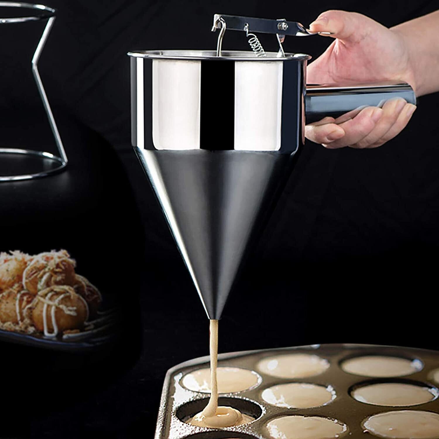 Professional Stainless Steel Pastry Funnel Dispenser with Stand – 1200ml
