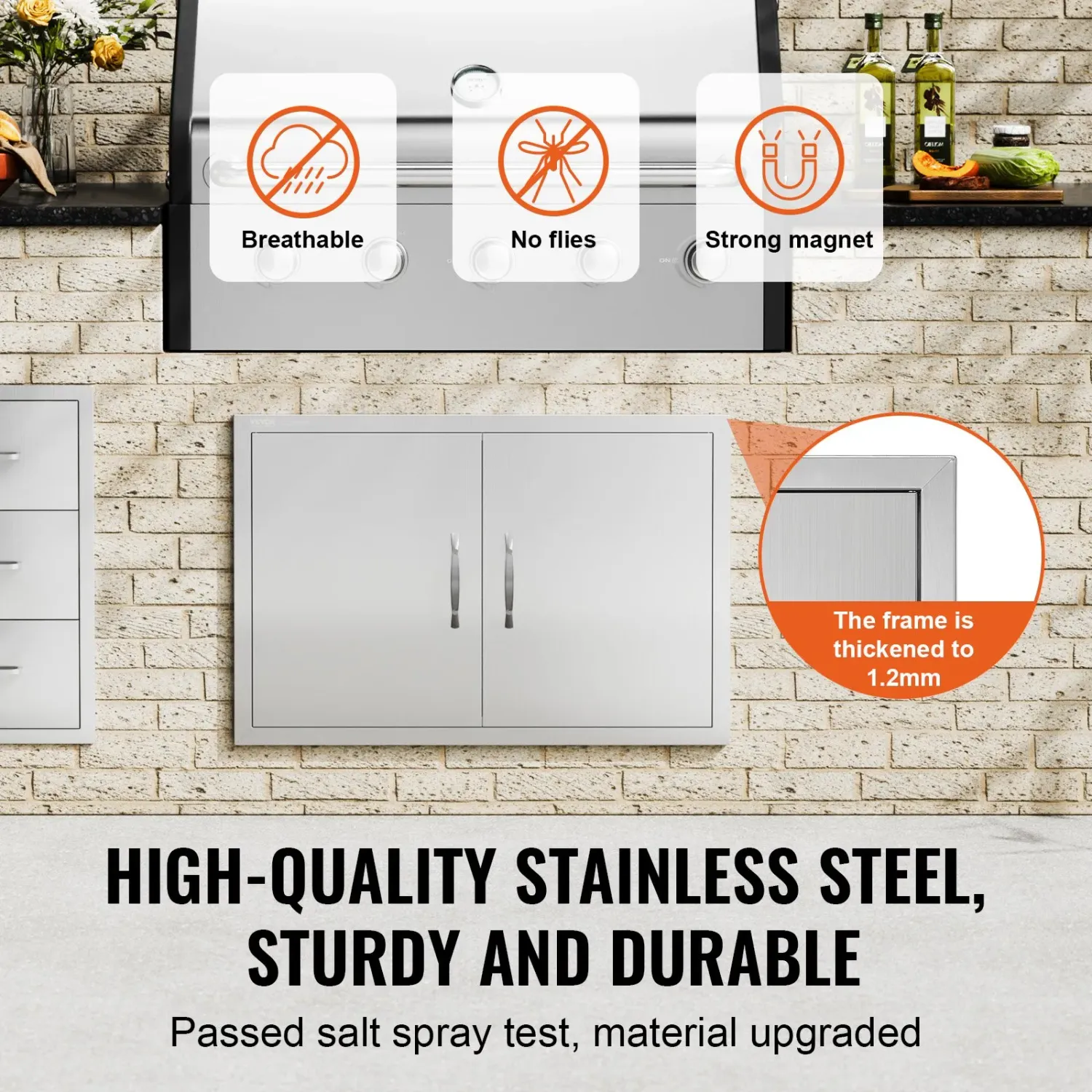 BBQ Access Door 838x558mm Stainless Steel Outdoor Kitchen Cabinet Door Flush Mount