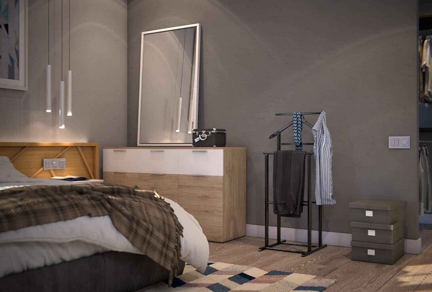 Multifunctional Valet stand with 2 Hangers or Hangers for Men's or Women's Clothes. Ideal for bedroom and dressing room