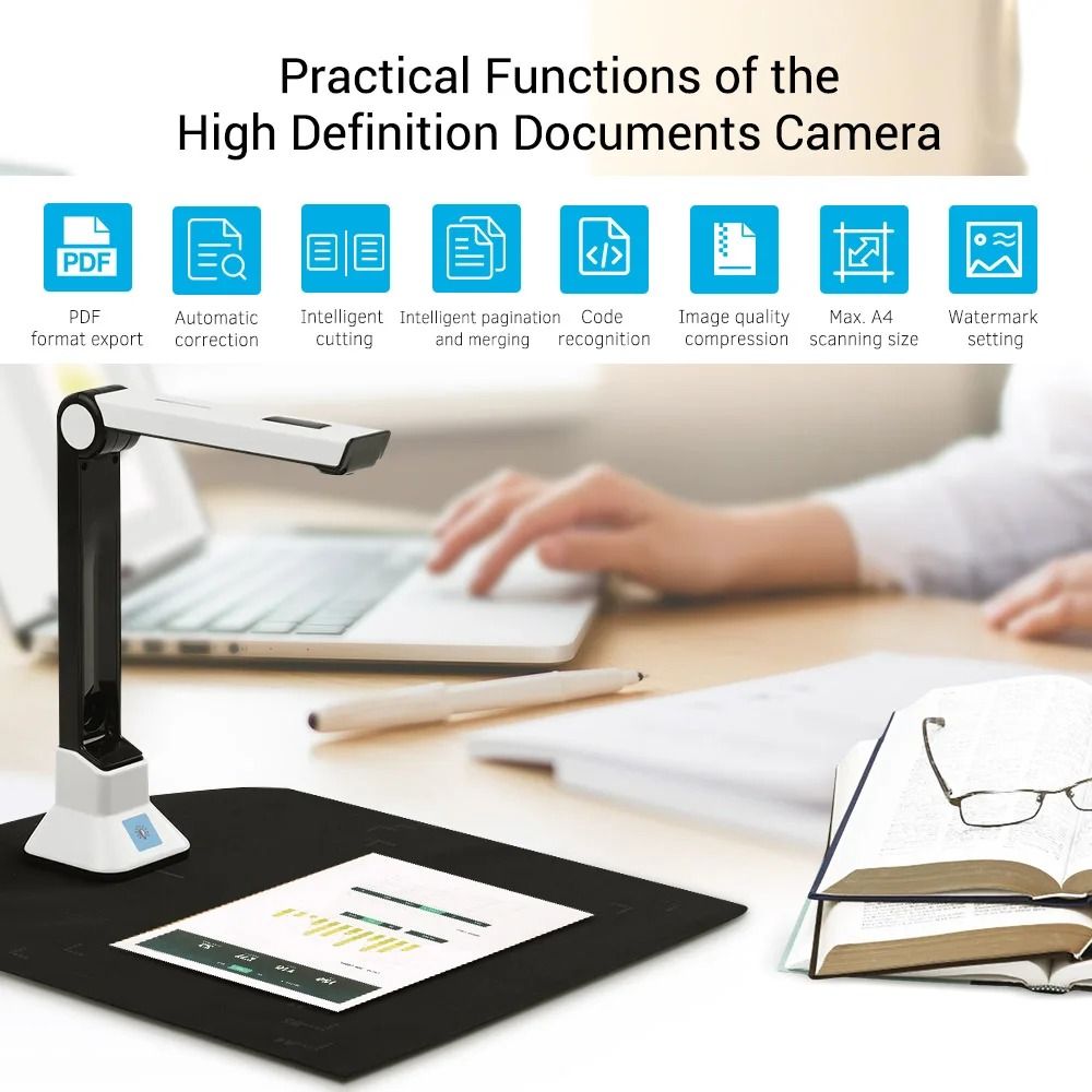 Portable A4 Book &amp; Document Scanner – 10MP HD Document Camera with Laser Pointer