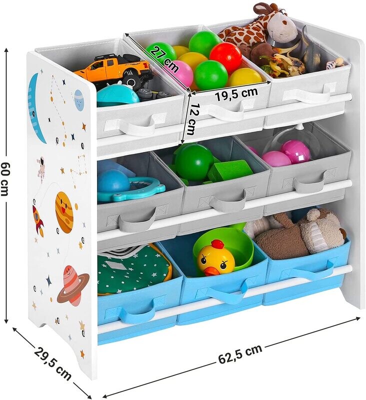 Kids Toy Organizer Bookcase with 9 Storage Bins, Multi-Compartment Shelf for Toys &amp; Books