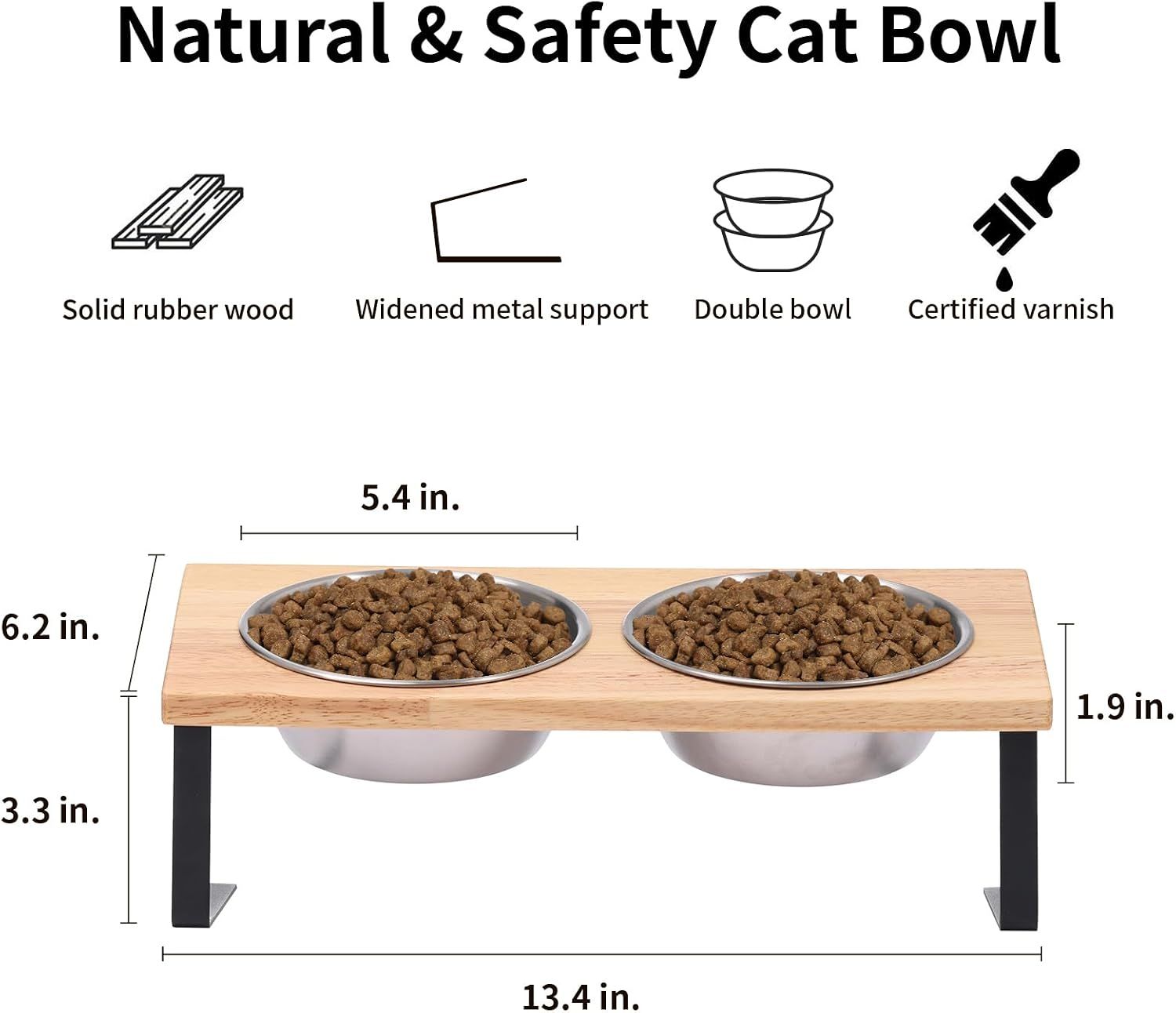 Elevated Cat Bowls, 15° Tilted Stainless Steel Pet Feeding Set with Bamboo Stand