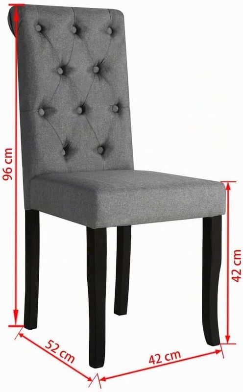 Set of 2 Dark Grey Fabric Dining Chairs – Solid Wood Frame