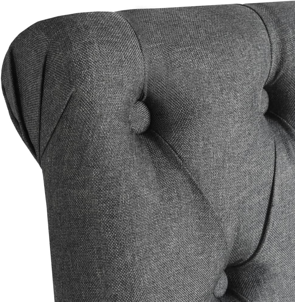 Set of 2 Dark Grey Fabric Dining Chairs – Solid Wood Frame