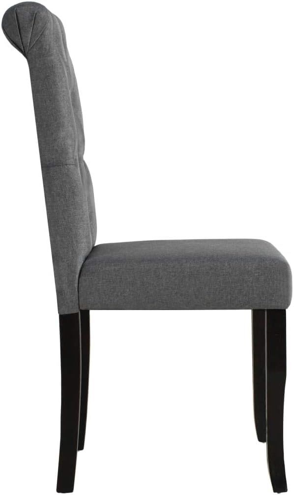 Set of 2 Dark Grey Fabric Dining Chairs – Solid Wood Frame