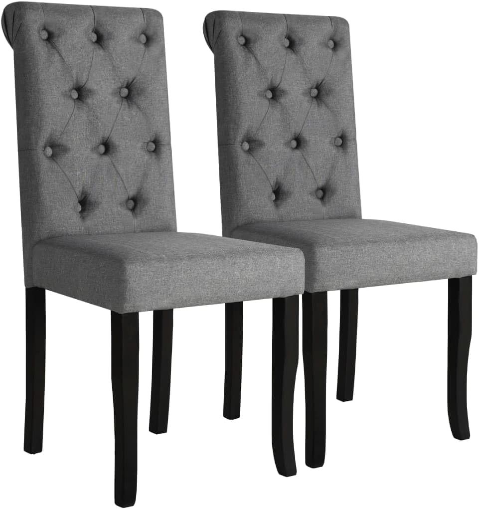 Set of 2 Dark Grey Fabric Dining Chairs – Solid Wood Frame