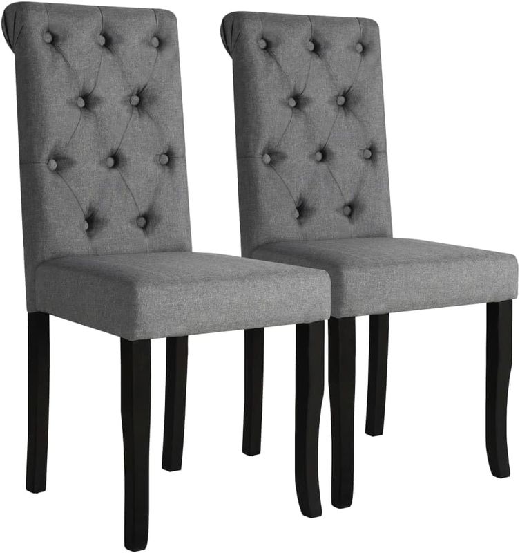 Set of 2 Dark Grey Fabric Dining Chairs – Solid Wood Frame