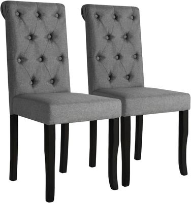 Set of 2 Dark Grey Fabric Dining Chairs – Solid Wood Frame