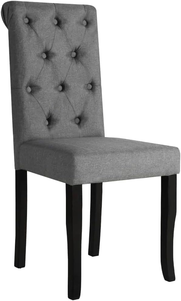 Set of 2 Dark Grey Fabric Dining Chairs – Solid Wood Frame