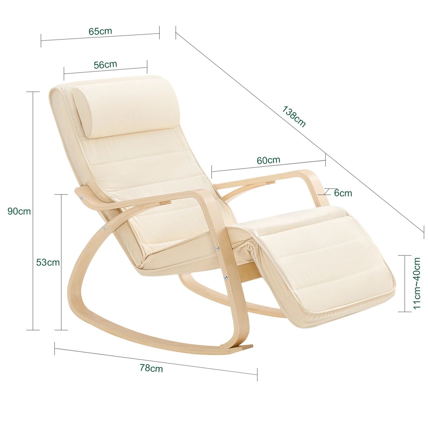 Rocking Chair, Swing Chair / Rocking Lounge Chair – Beige Cotton Cover with Adjustable Footrest