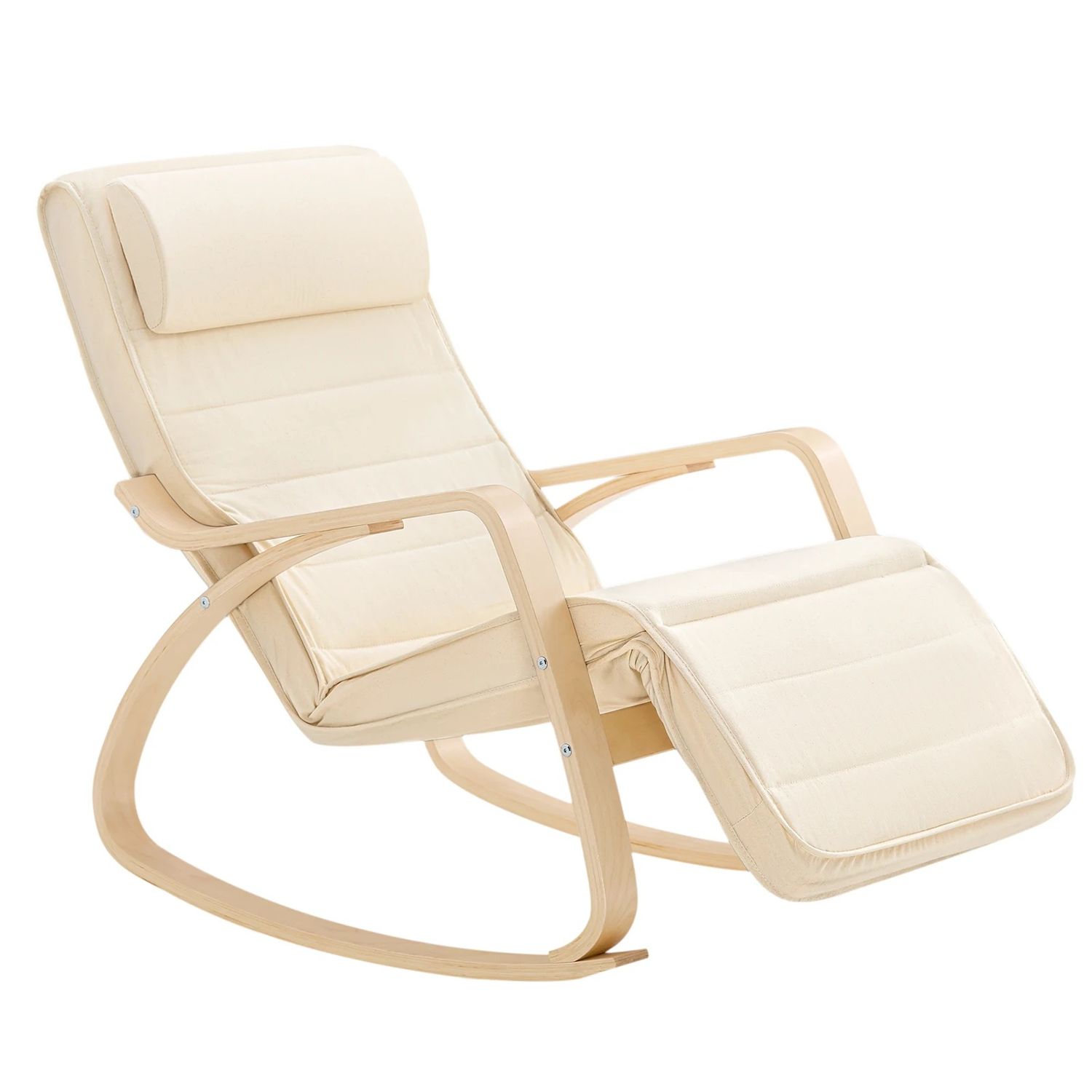 Rocking Chair, Swing Chair / Rocking Lounge Chair – Beige Cotton Cover with Adjustable Footrest