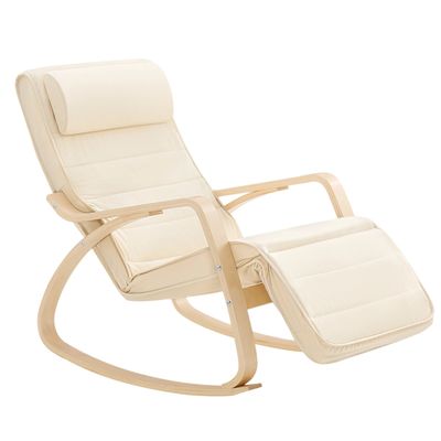 Rocking Chair, Swing Chair / Rocking Lounge Chair – Beige Cotton Cover with Adjustable Footrest