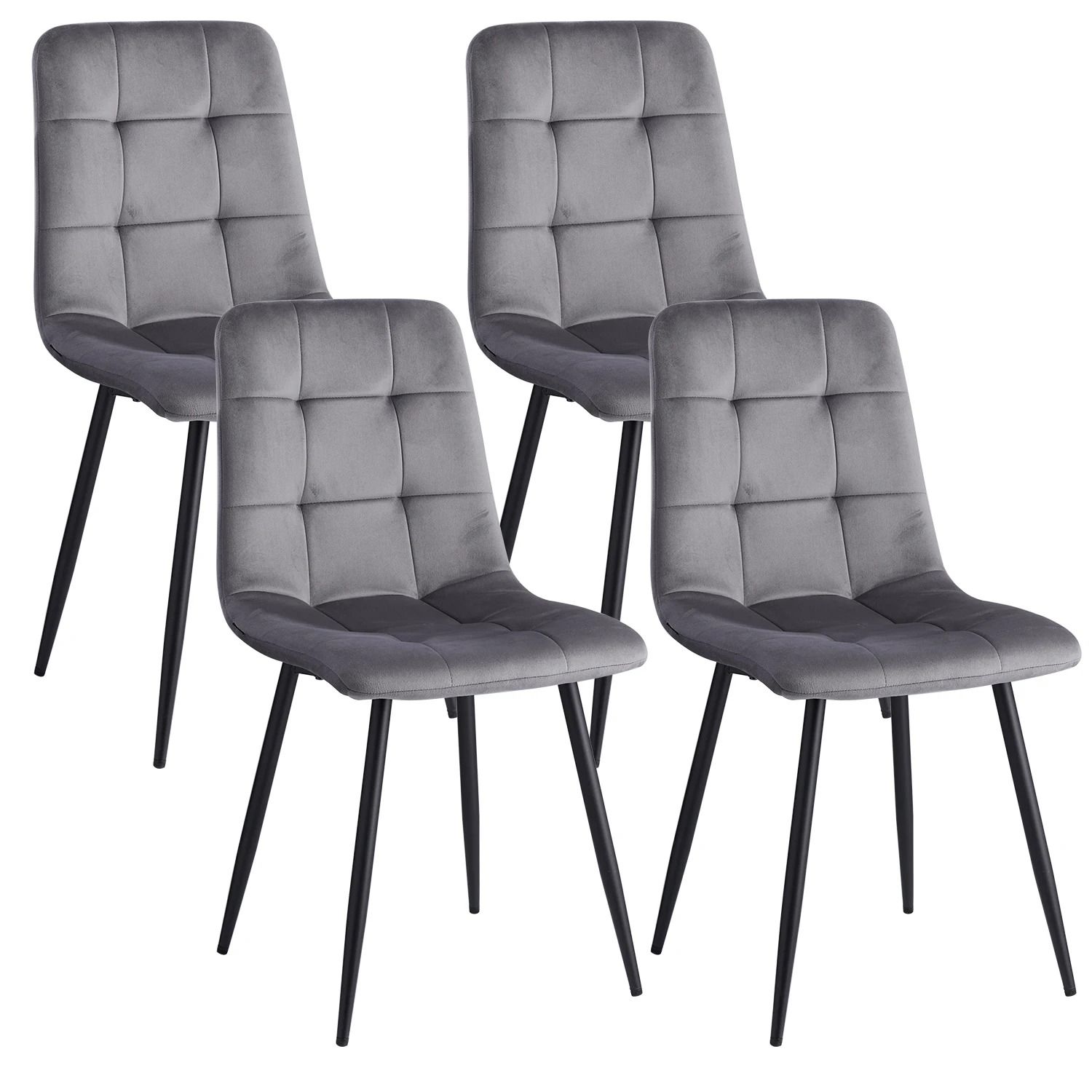 Set of Modern Nordic Velvet Dining Chairs – Black &amp; Grey | 2 Pieces