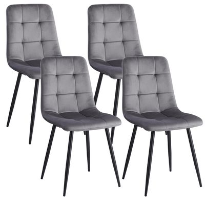 Set of Modern Nordic Velvet Dining Chairs – Black &amp; Grey | 2 Pieces