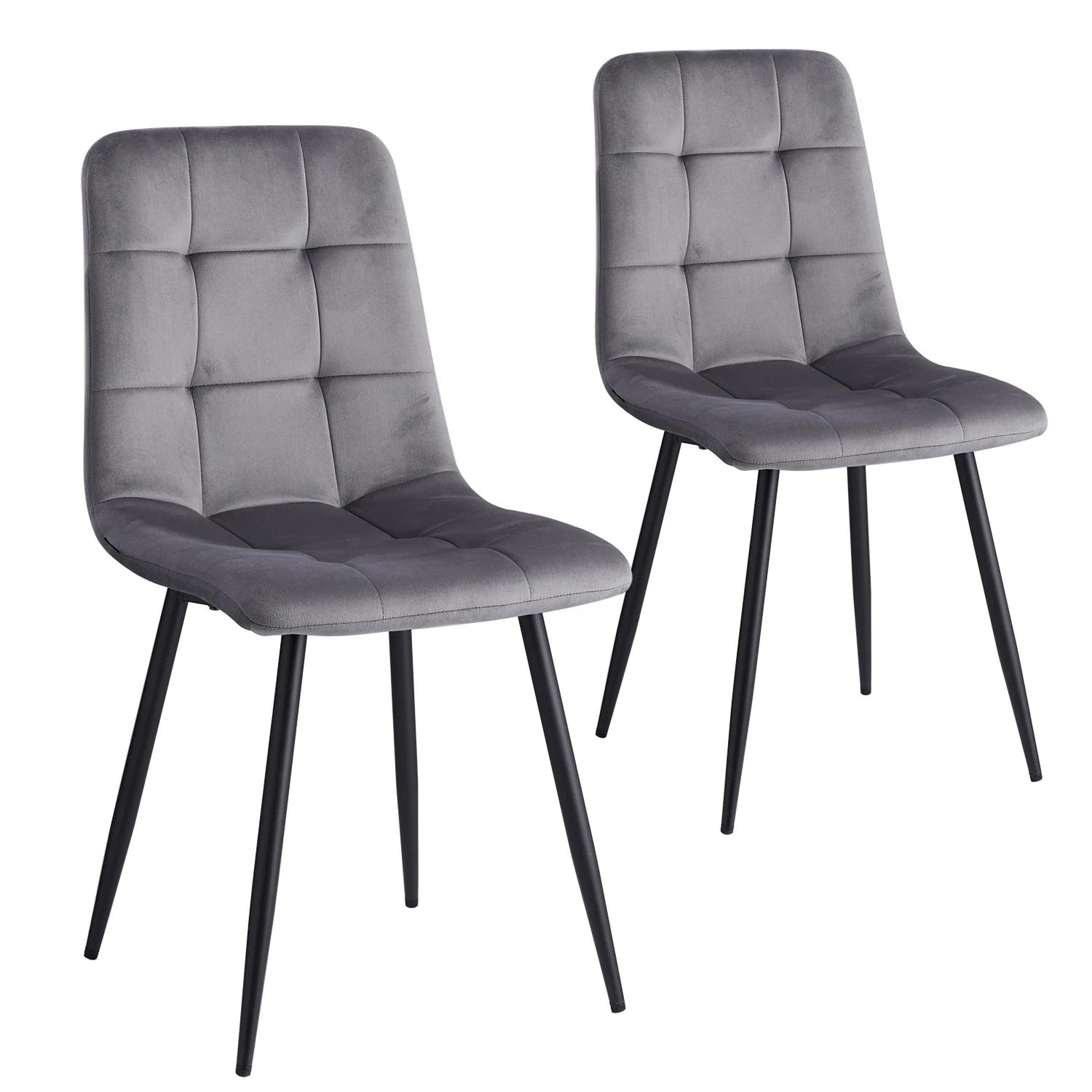 Set of Modern Nordic Velvet Dining Chairs – Black &amp; Grey | 2 Pieces