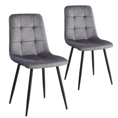 Set of Modern Nordic Velvet Dining Chairs – Black &amp; Grey | 2 Pieces