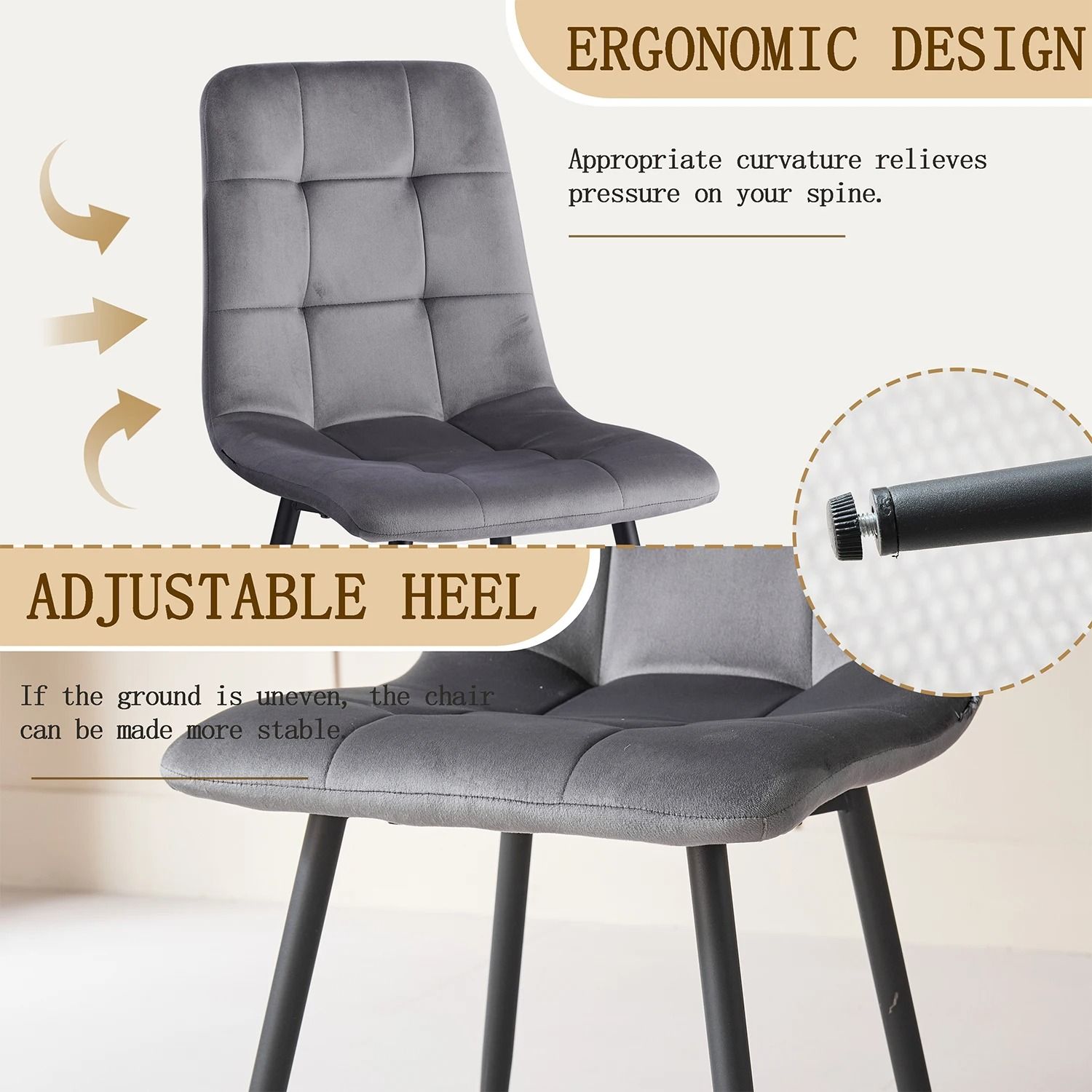 Set of Modern Nordic Velvet Dining Chairs – Black &amp; Grey | 2 Pieces