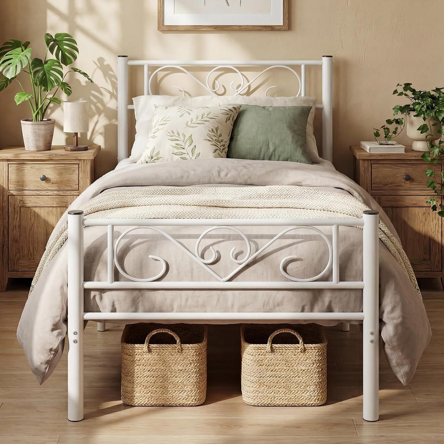 Single Bed Frame, 90 × 200 cm – Sturdy Single Bed with High Headboard &amp; Under-Bed Storage