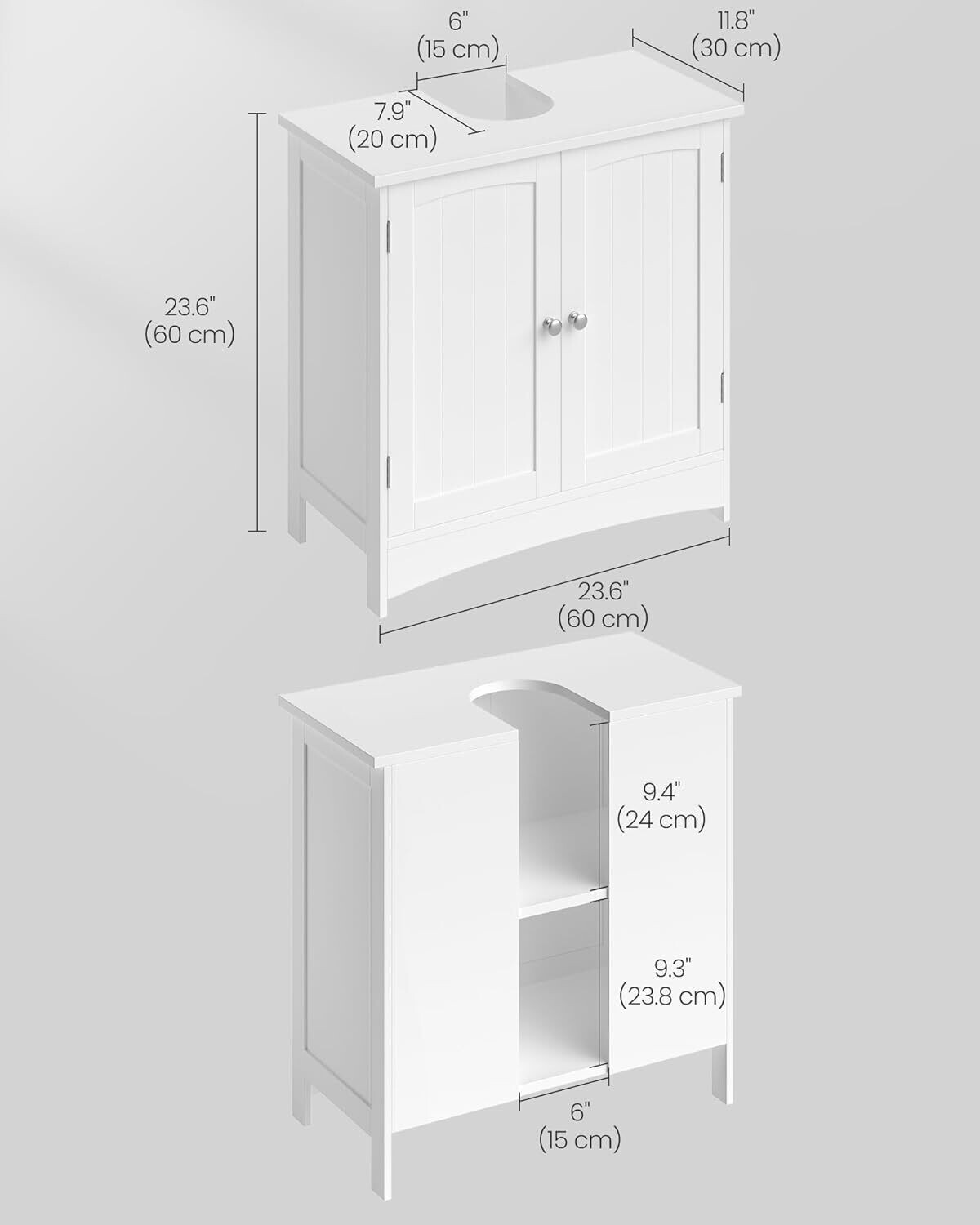 Bathroom Sink Cabinet – White MDF Vanity Unit with 2 Doors &amp; Adjustable Shelf