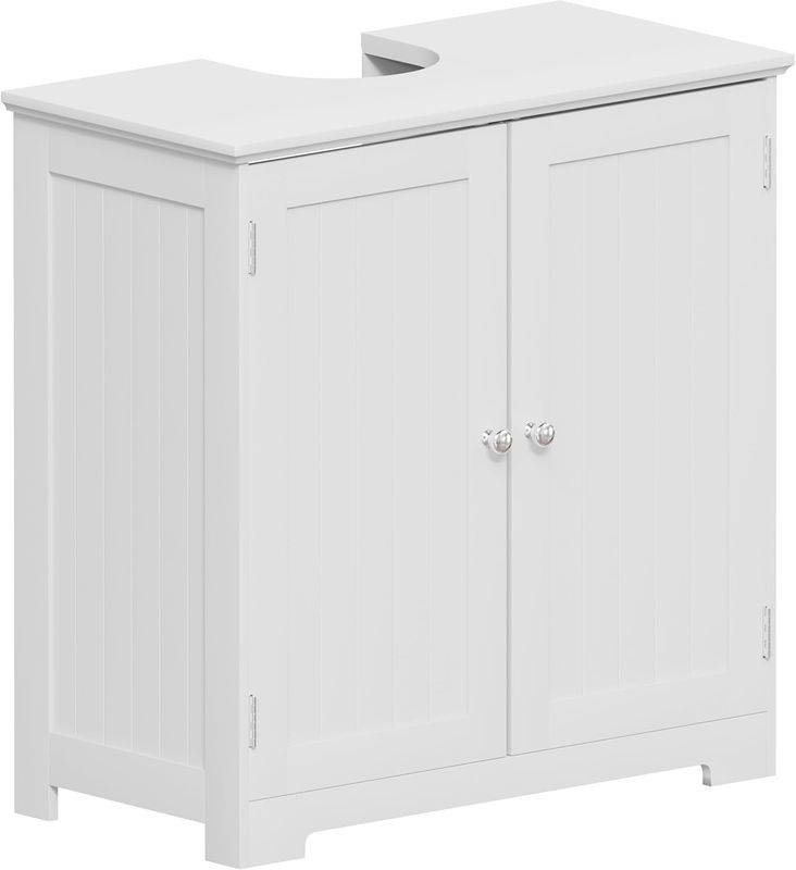 Bathroom Sink Cabinet – White MDF Vanity Unit with 2 Doors &amp; Adjustable Shelf