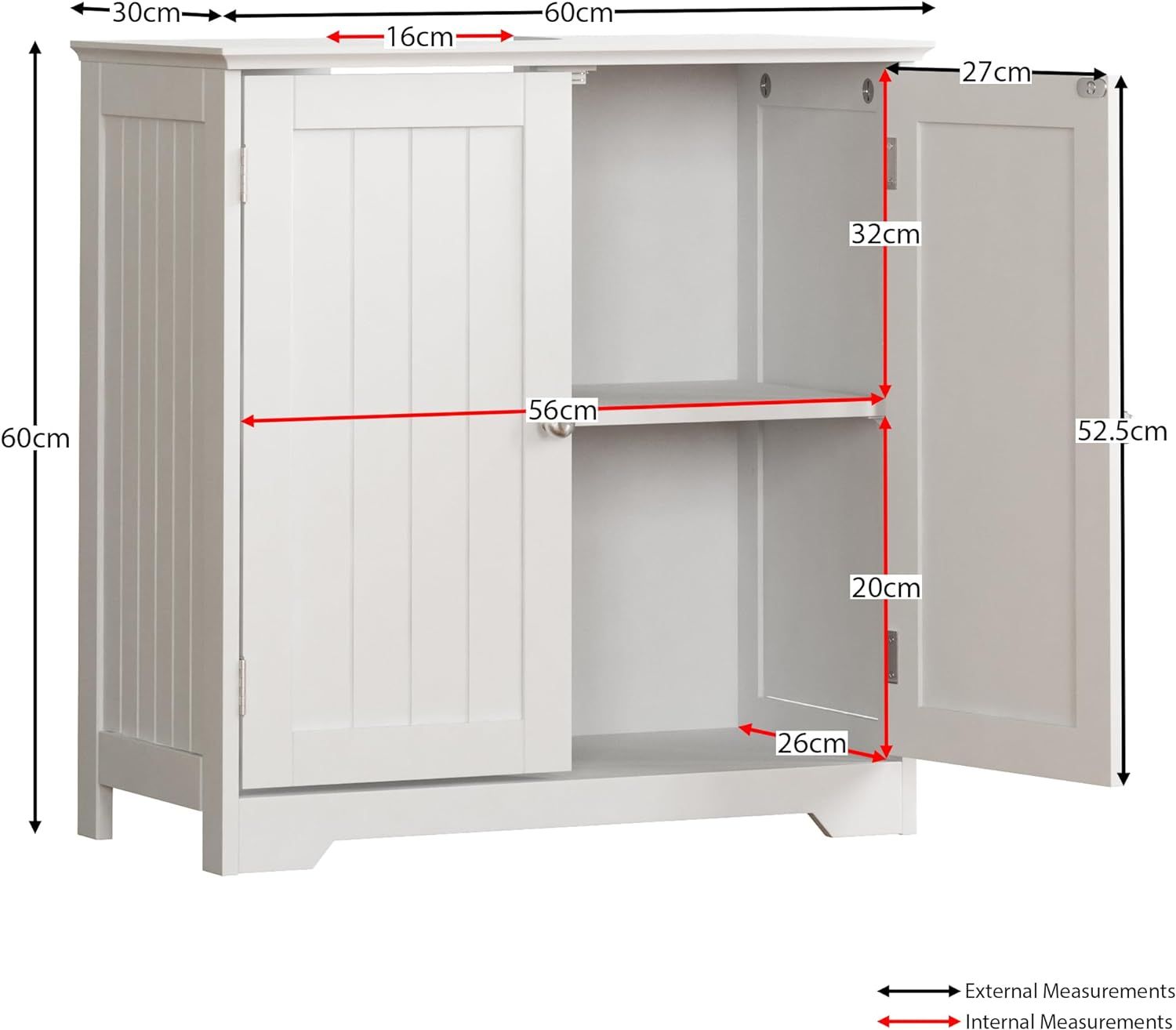 Bathroom Sink Cabinet – White MDF Vanity Unit with 2 Doors &amp; Adjustable Shelf