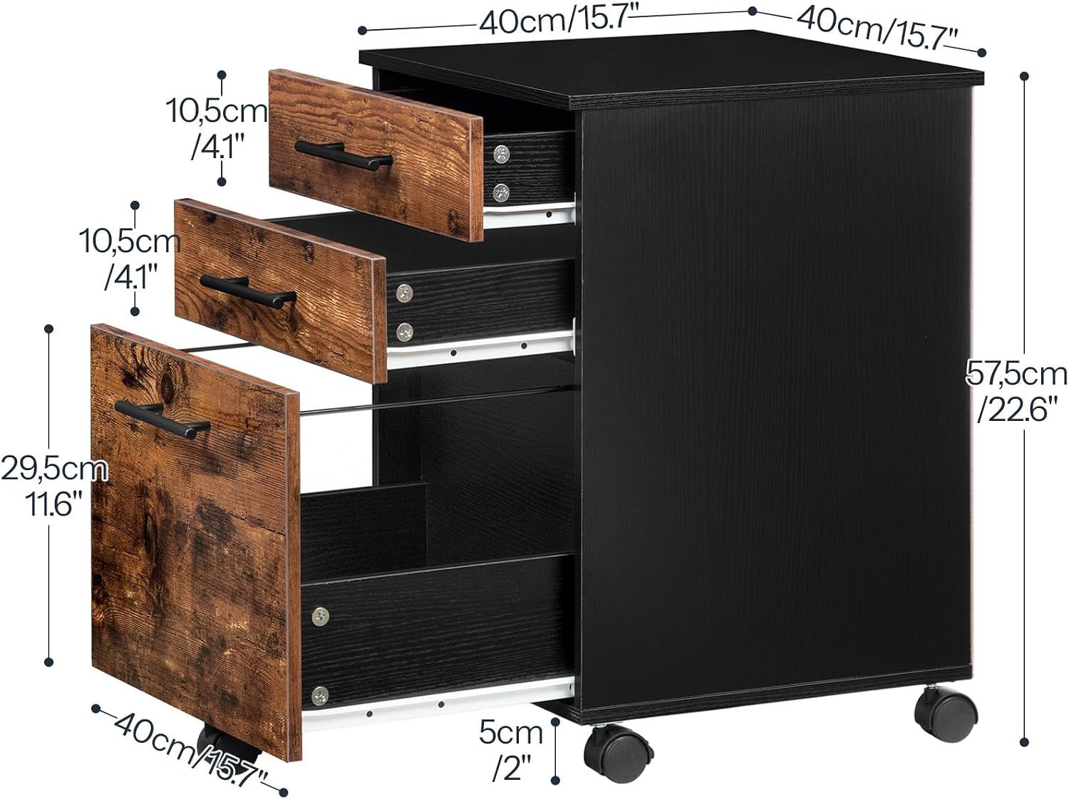Rolling Industrial 3-Drawer Rolling Filing Cabinet – Mobile Office Storage with Hanging File Compartment