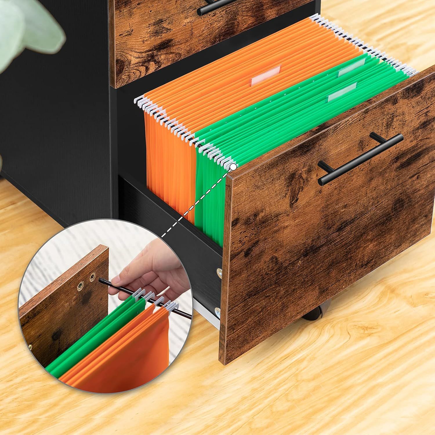Rolling Industrial 3-Drawer Rolling Filing Cabinet – Mobile Office Storage with Hanging File Compartment