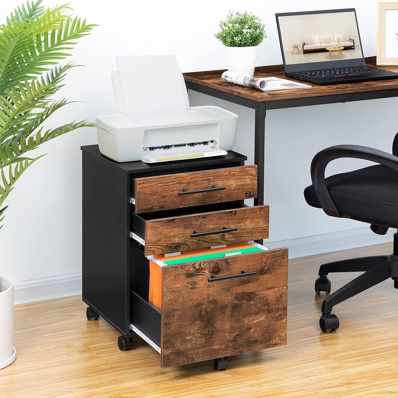 Rolling Industrial 3-Drawer Rolling Filing Cabinet – Mobile Office Storage with Hanging File Compartment