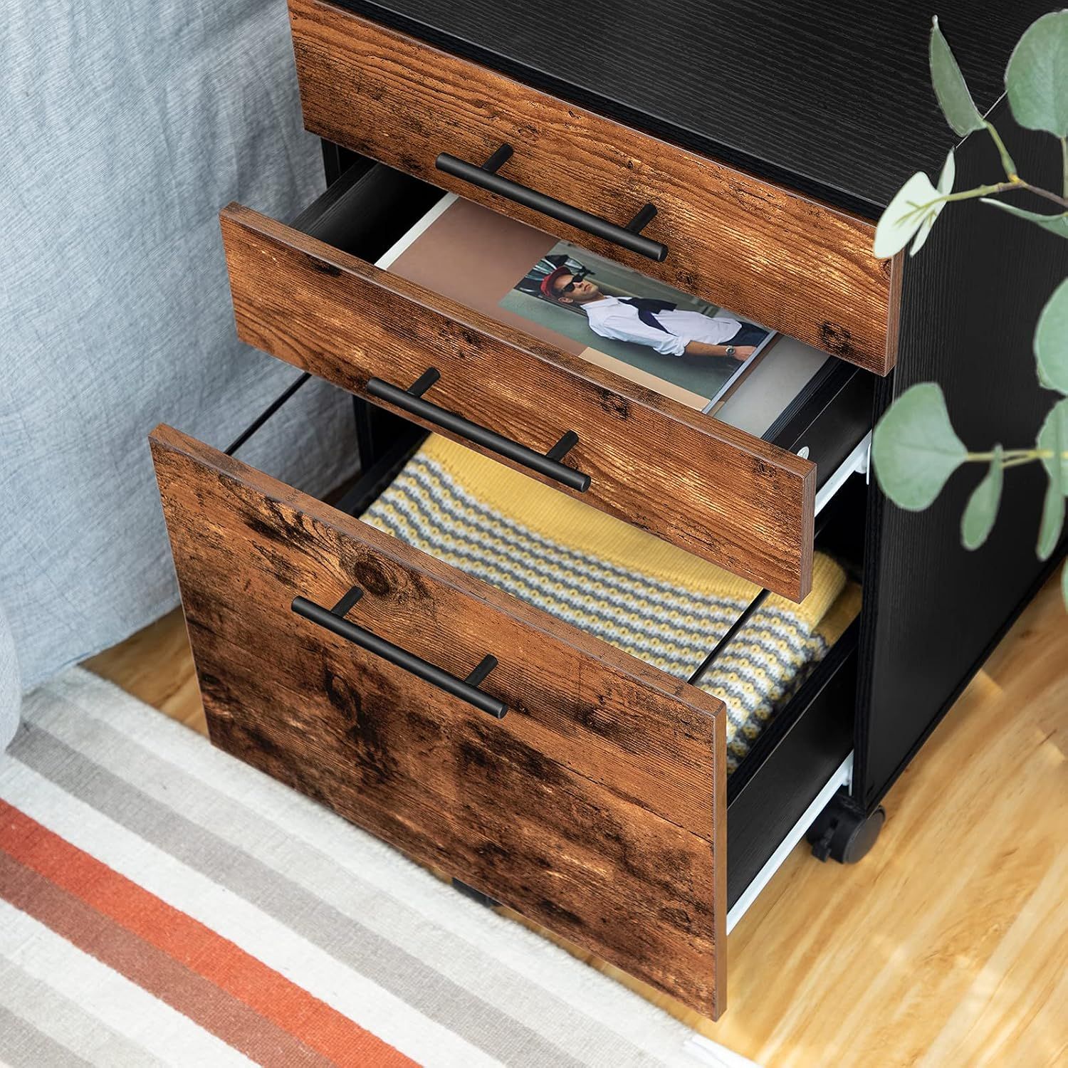 Rolling Industrial 3-Drawer Rolling Filing Cabinet – Mobile Office Storage with Hanging File Compartment
