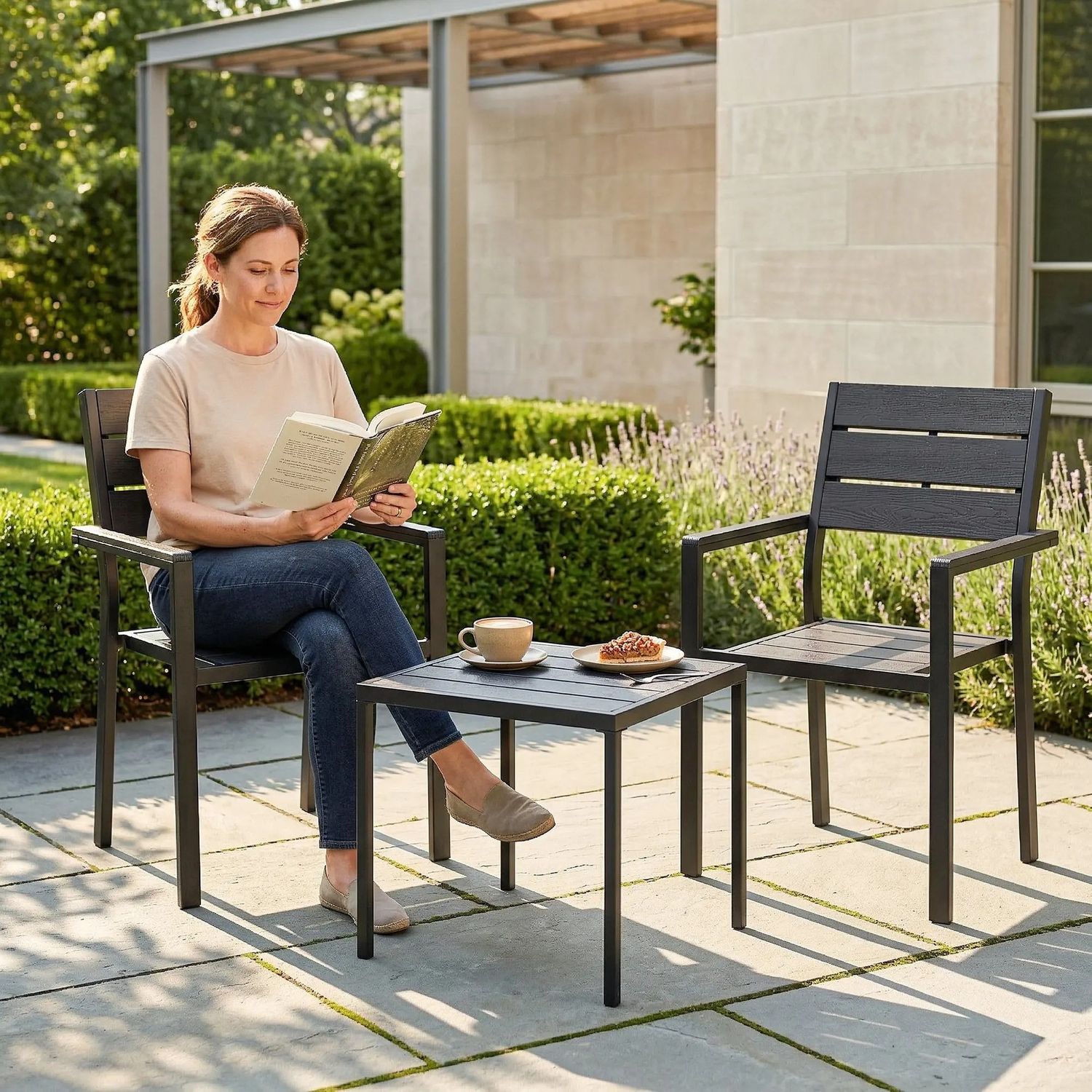 Set of 3-Piece Outdoor Bistro Set – 2 Chairs &amp; Side Table