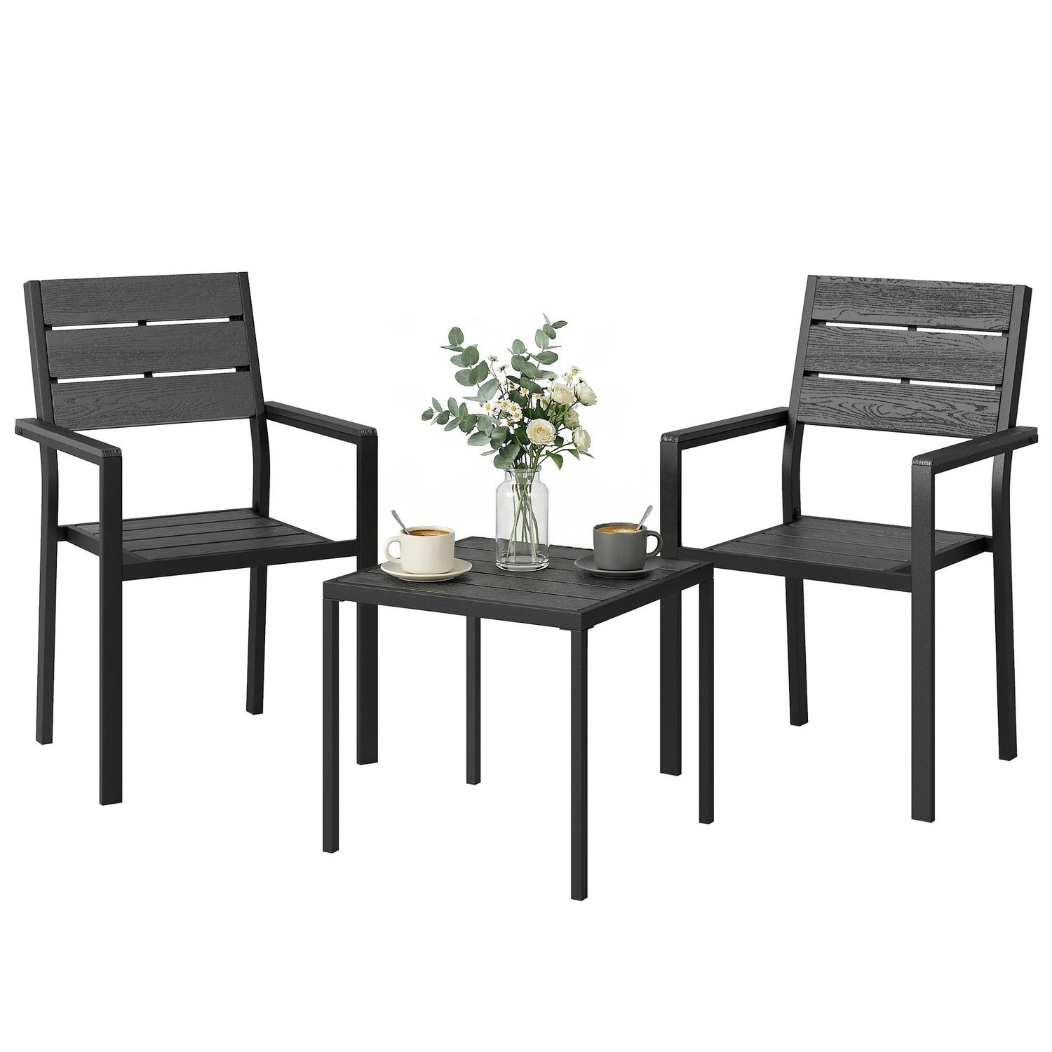 Set of 3-Piece Outdoor Bistro Set – 2 Chairs &amp; Side Table