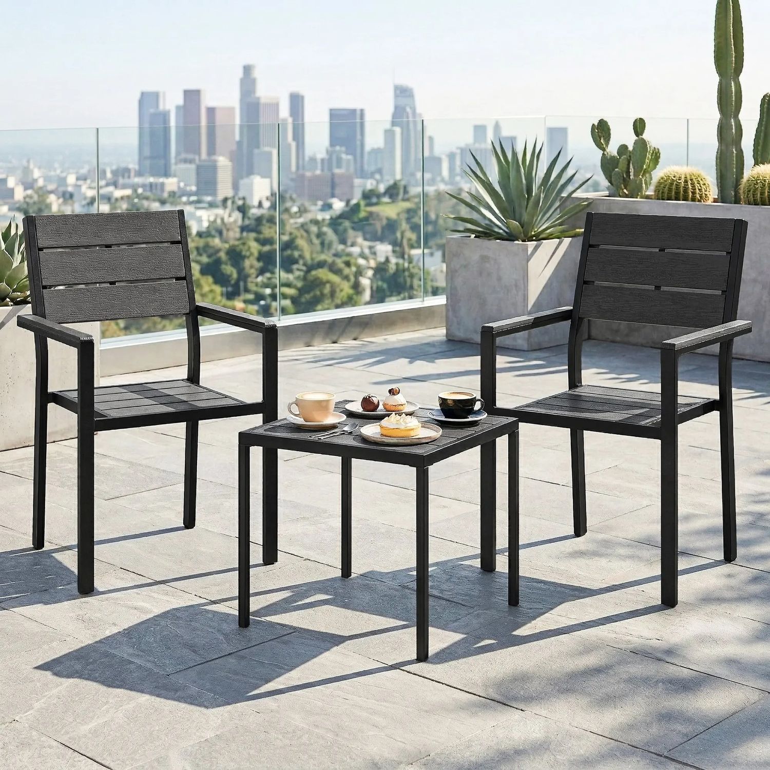 Set of 3-Piece Outdoor Bistro Set – 2 Chairs &amp; Side Table