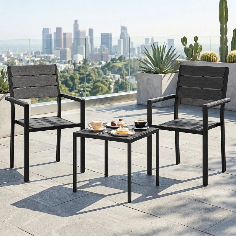 Set of 3-Piece Outdoor Bistro Set – 2 Chairs &amp; Side Table