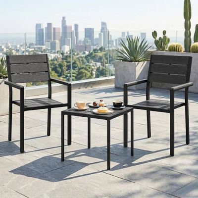 Set of 3-Piece Outdoor Bistro Set – 2 Chairs &amp; Side Table