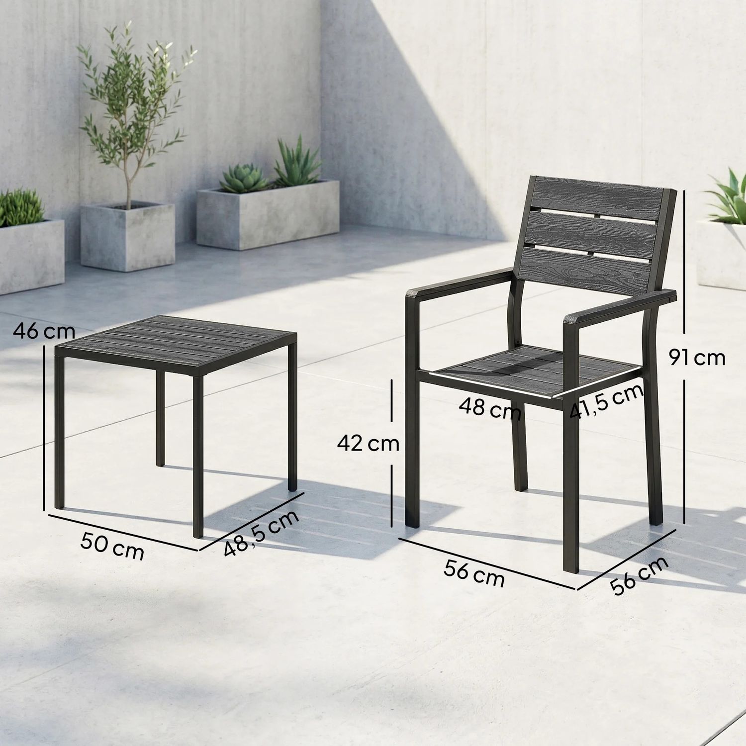 Set of 3-Piece Outdoor Bistro Set – 2 Chairs &amp; Side Table