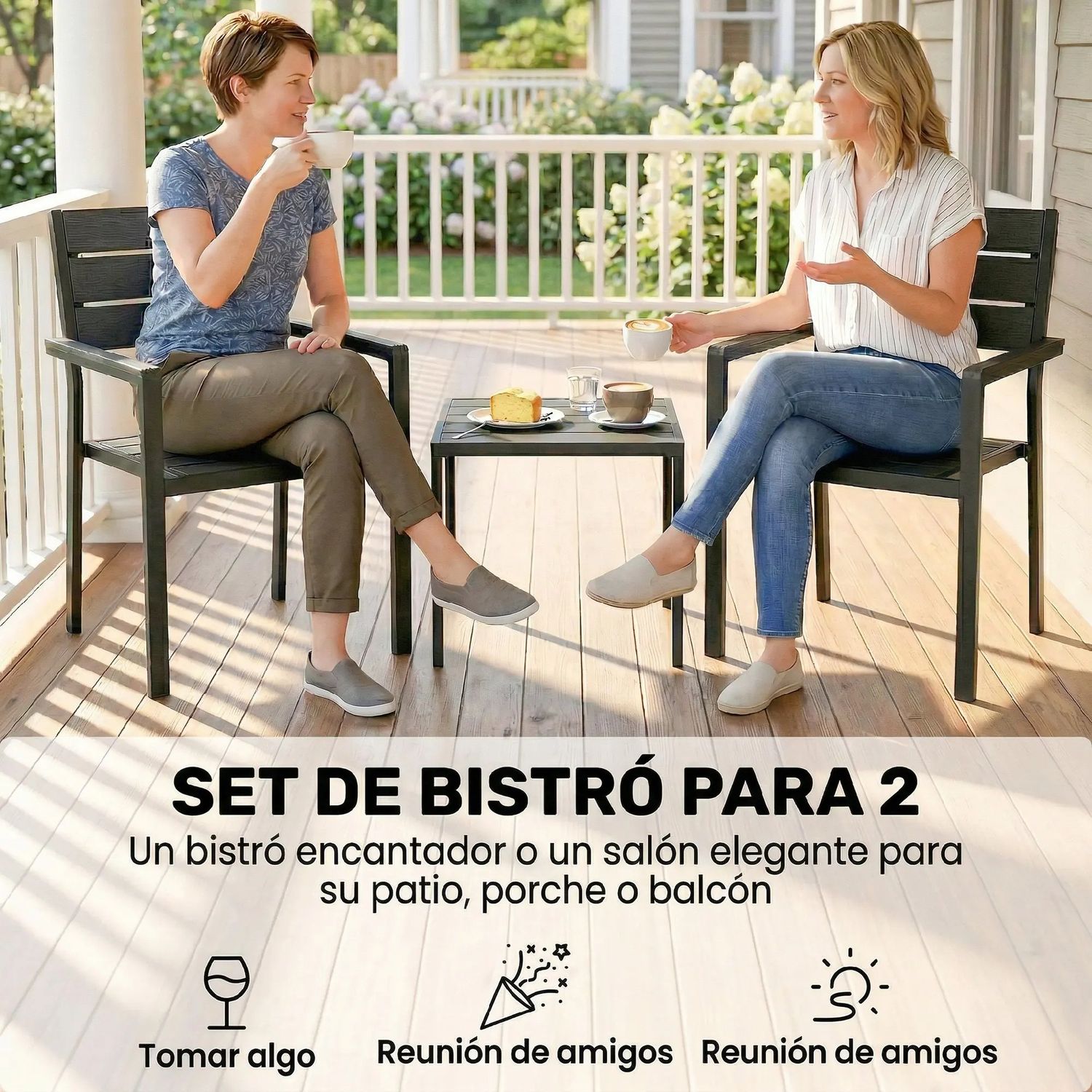 Set of 3-Piece Outdoor Bistro Set – 2 Chairs &amp; Side Table