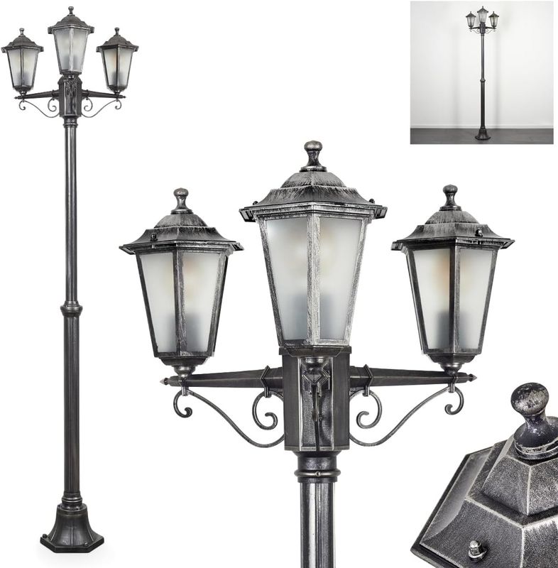3 Light Outdoor Lamp Post Black Silver