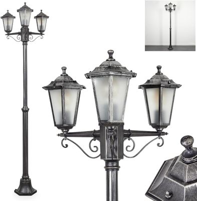 3 Light Outdoor Lamp Post Black Silver