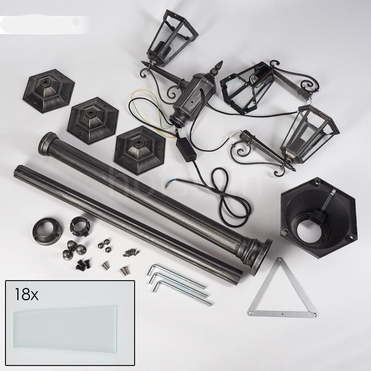 3 Light Outdoor Lamp Post Black Silver