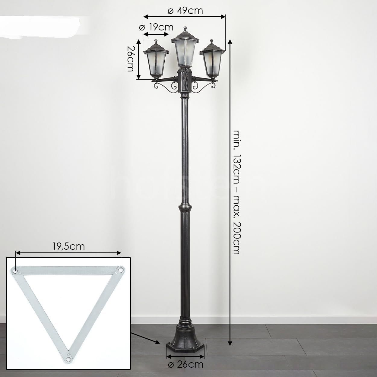 3 Light Outdoor Lamp Post Black Silver