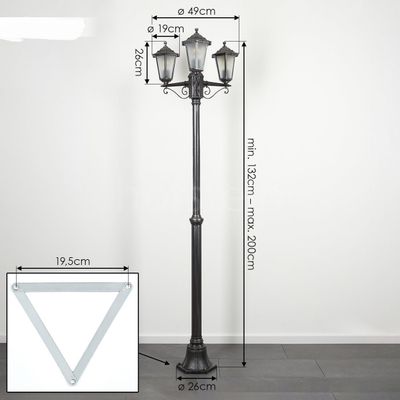 3 Light Outdoor Lamp Post Black Silver