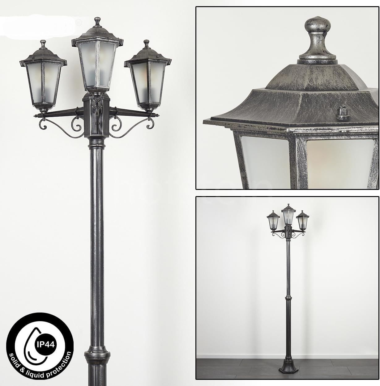 3 Light Outdoor Lamp Post Black Silver