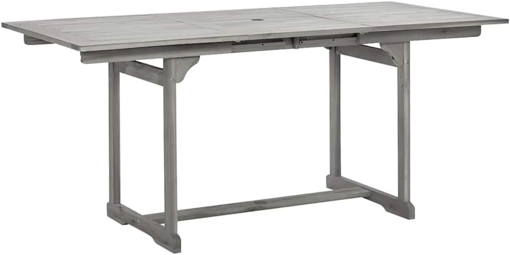 Expandable Solid Wood Patio Dining Table — Extendable 120–170 × 80 × 75 cm, Built-in Umbrella Hole, Outdoor Garden Furniture