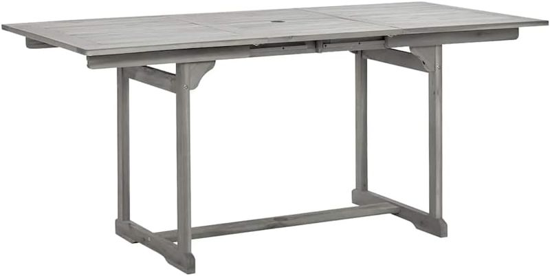 Expandable Solid Wood Patio Dining Table — Extendable 120–170 × 80 × 75 cm, Built-in Umbrella Hole, Outdoor Garden Furniture