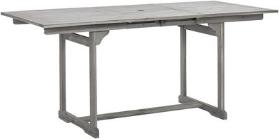 Expandable Solid Wood Patio Dining Table — Extendable 120–170 × 80 × 75 cm, Built-in Umbrella Hole, Outdoor Garden Furniture