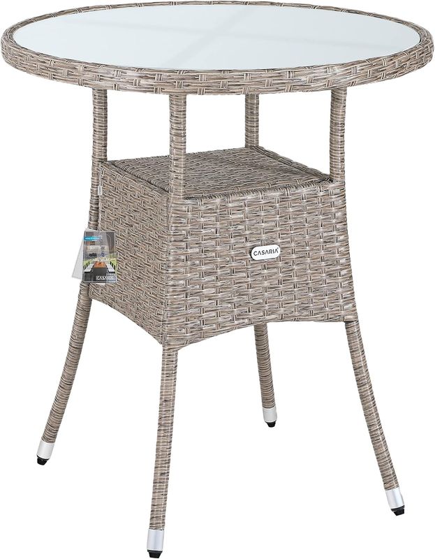 Polyrattan Side Round Garden Table – 60 cm, Grey &amp; Beige